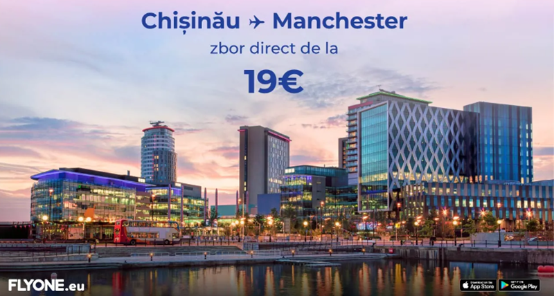 FlyOne lancia voli diretti Chisinau-Manchester-Chisinau
